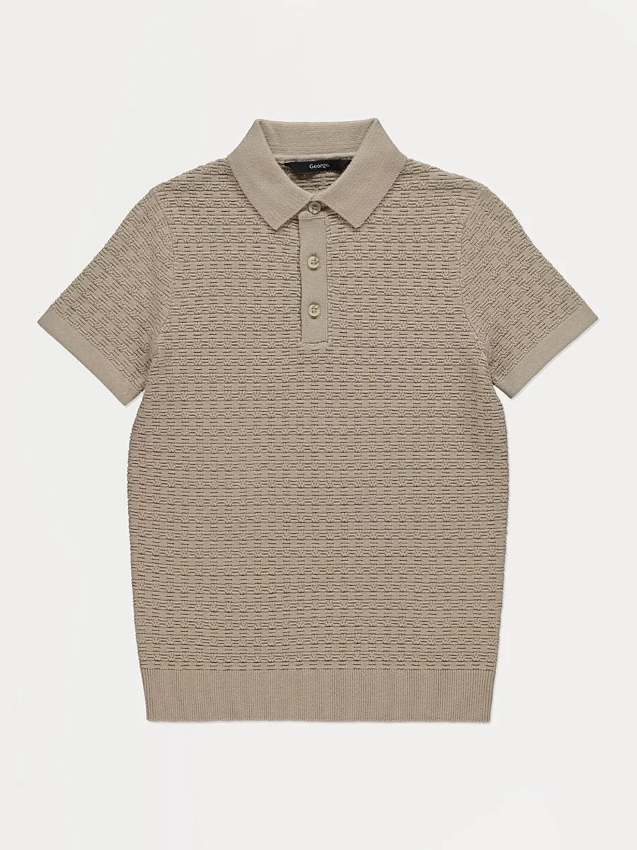 Natural Textured Knitted Polo Shirt