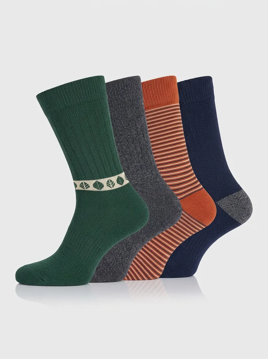 Versatile Striped Leaf Profile Men's Four Pair Socks