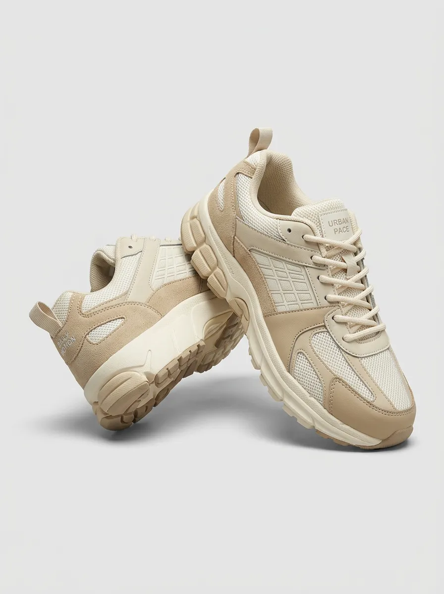 Streamlined Suede-Panel Mesh-Panel Casual Sneakers