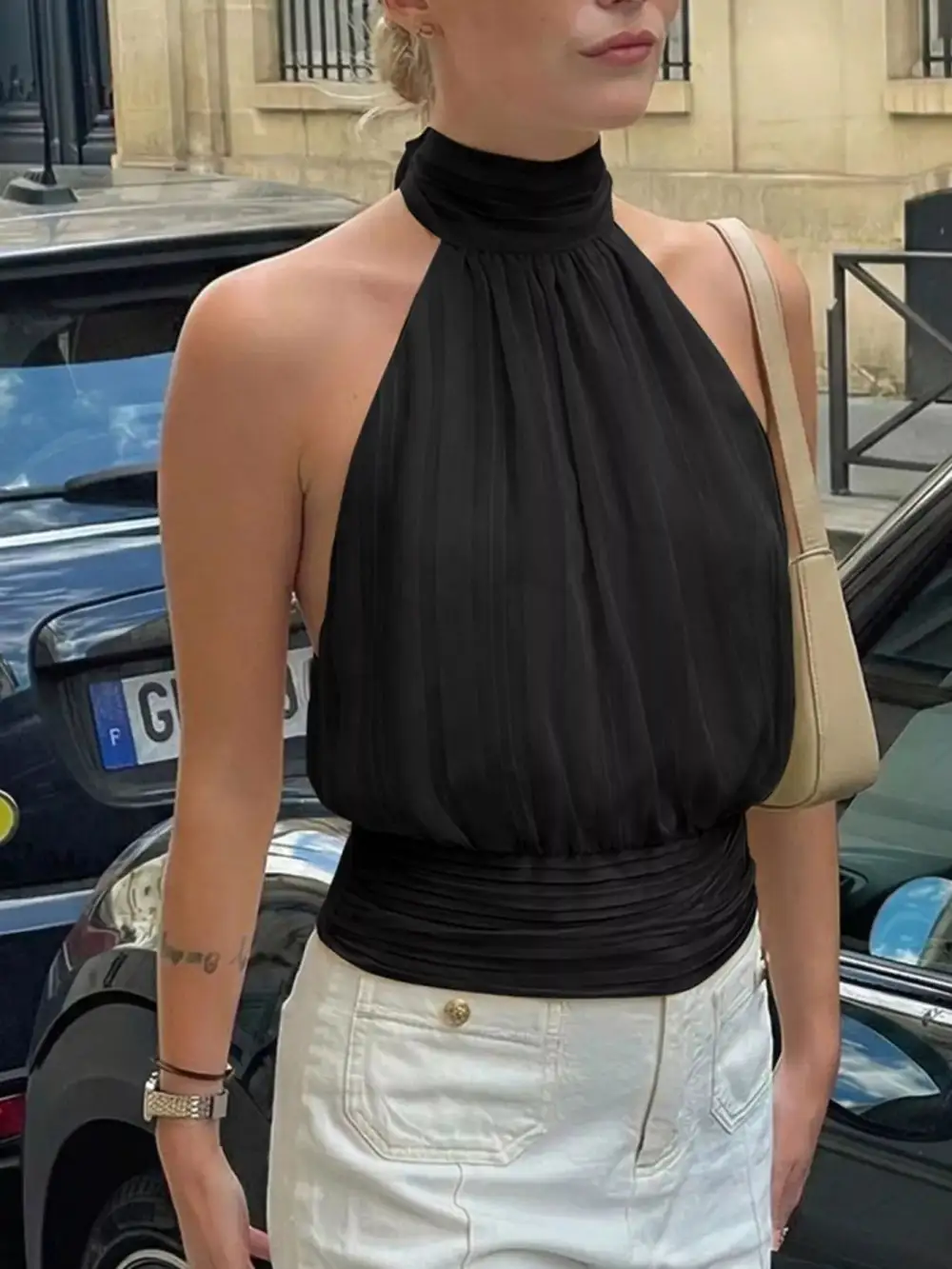 Halter-Neck Striped Cami Top