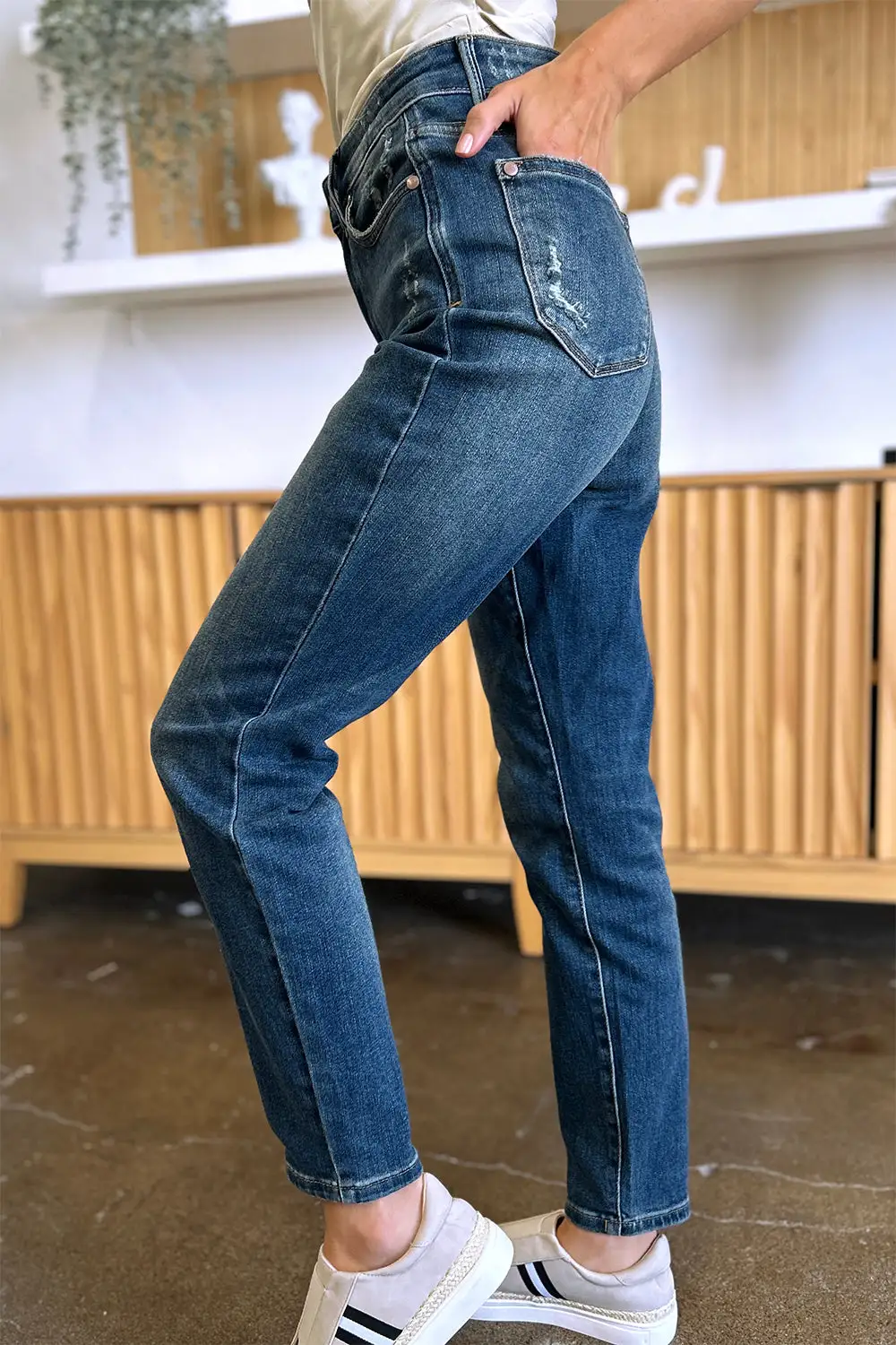 Textured High Waist Denim Jeans