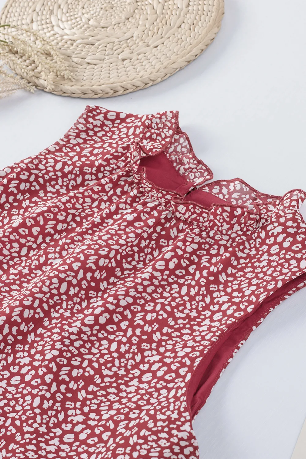 Fiery Red Leopard Print Ruffled Tank Top
