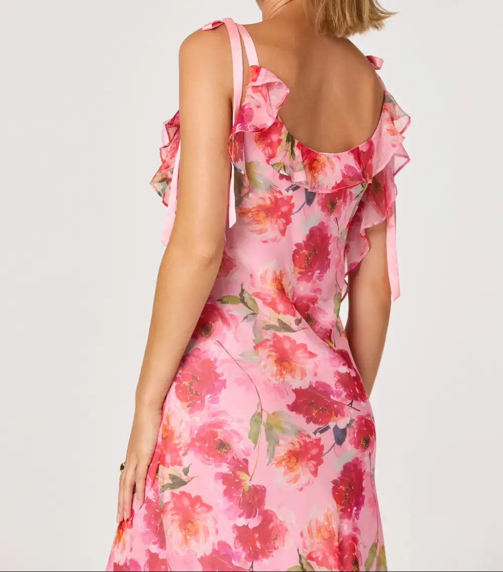 Ruffle Trim Floral Midi Dress