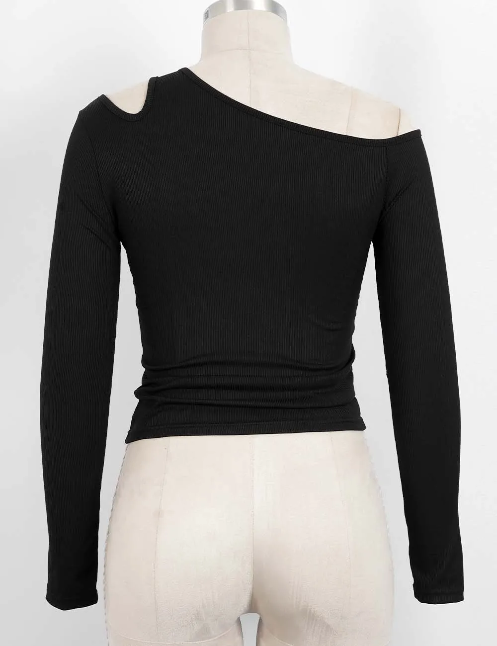 Chic One Shoulder Cut Out Solid Color Long Sleeves Top