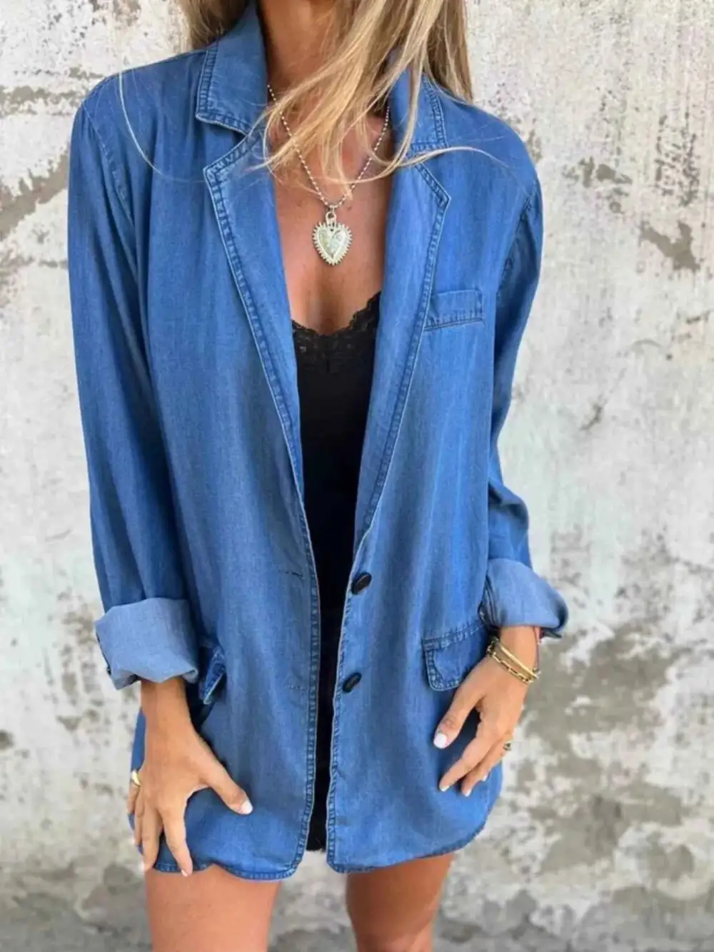 Plus Size Button Down Denim Blazer