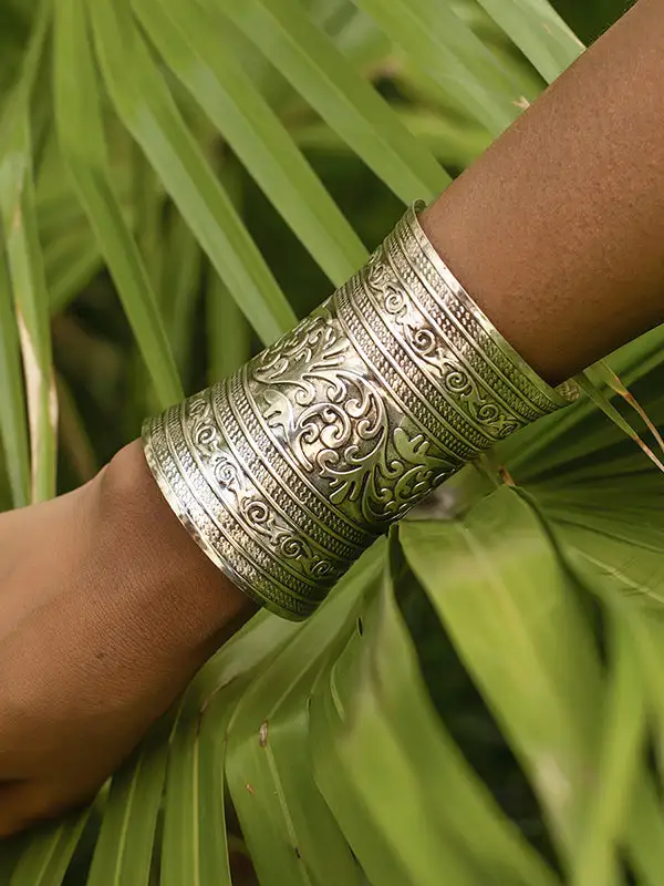 Carved Geometric Iron Metal Bracelet