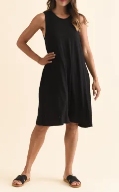 Knee-Length Bamboo Pocket Round-Neck Sleeveless A-Line Relaxed Dress