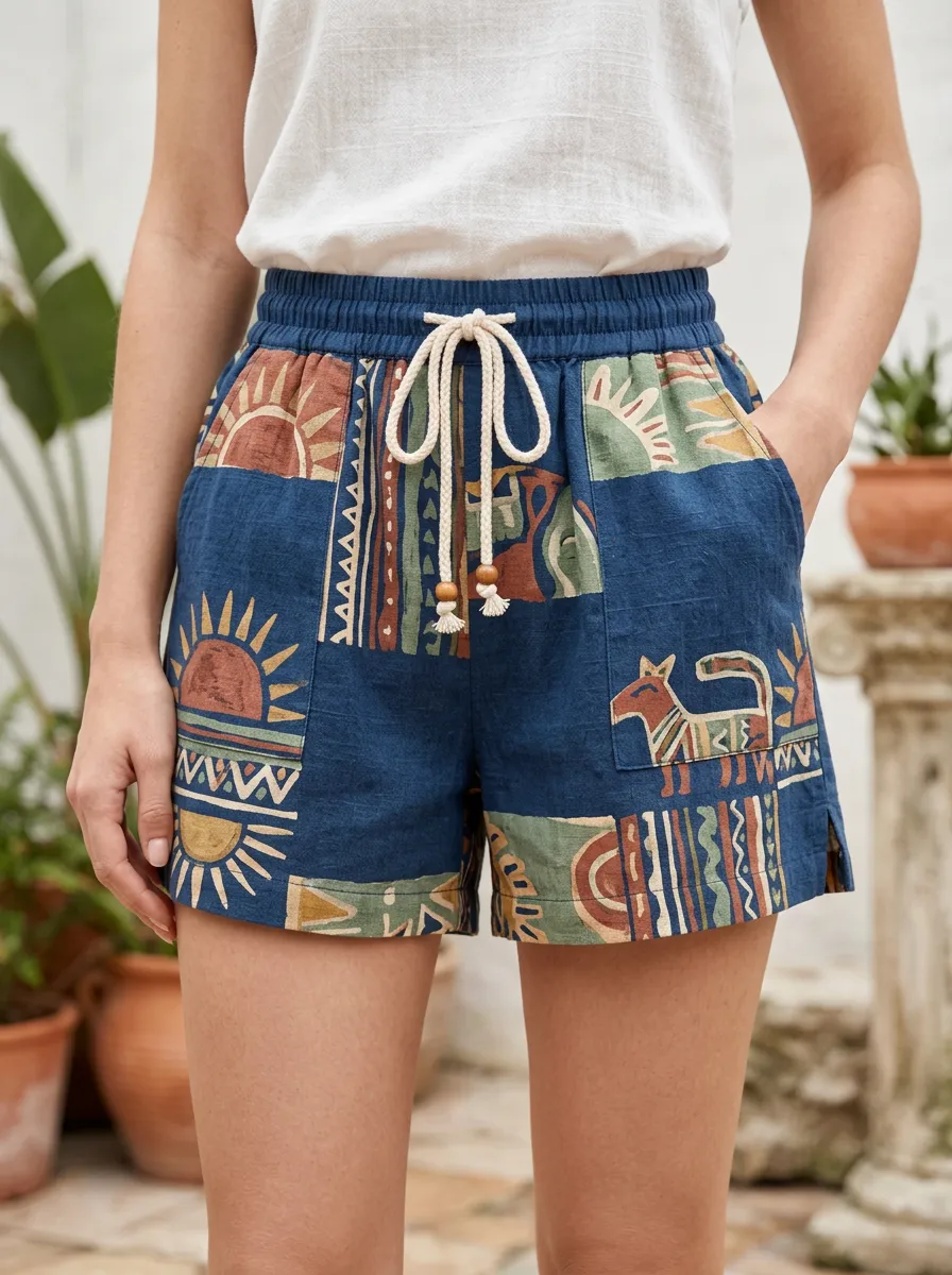 Women's Boho Sun Animal Pattern Printed Shorts