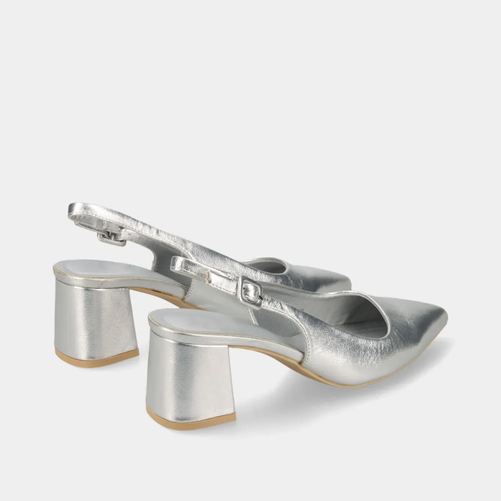 Refined Leather Effect Pointed Toe Buckle Strap Heeled Mules