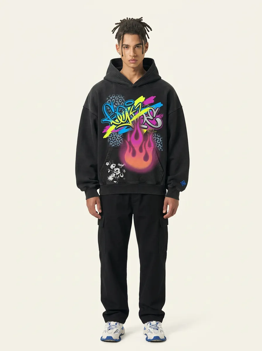 Unisex Streetwear Graffiti Flame Leopard Urban Art Hoodie