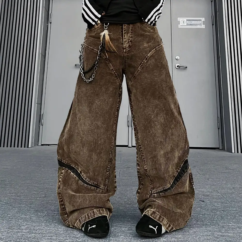 Corduroy Wide-Leg Patchwork Jeans