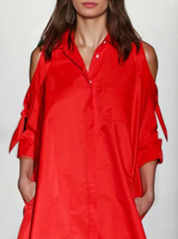 Relaxed Solid Color Split Joint Cold Shoulder Mini Dress Shirt Dress