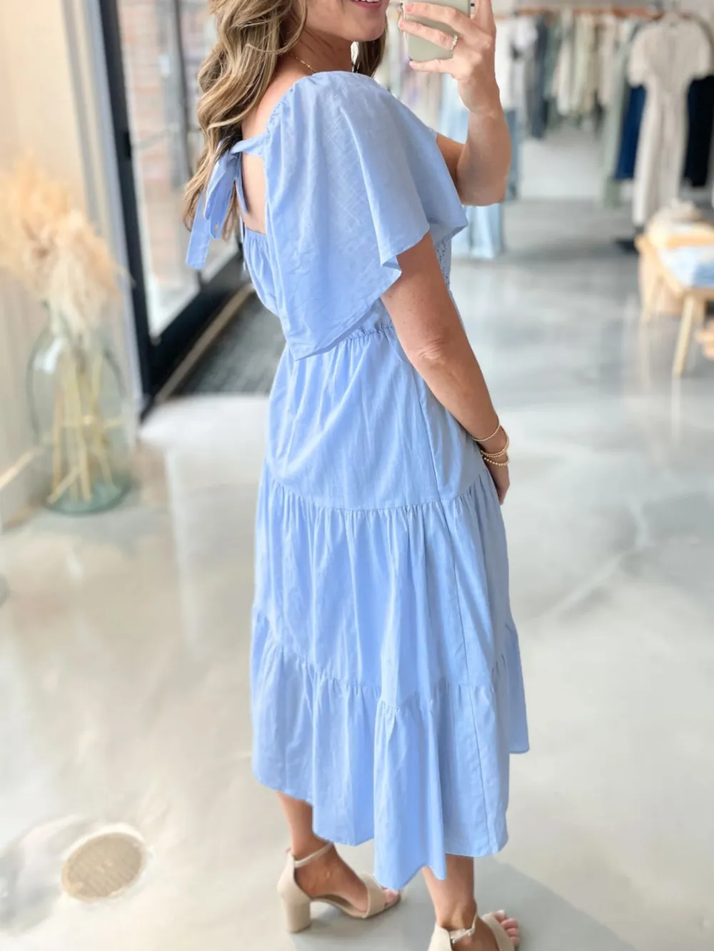 Lace Tiered Short Sleeve Midi Dress