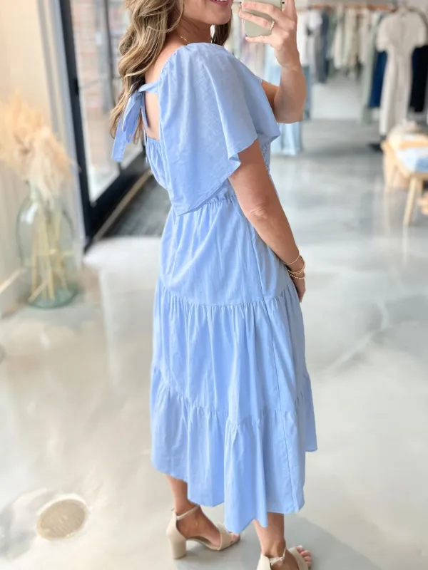 Lace Tiered Short Sleeve Midi Dress