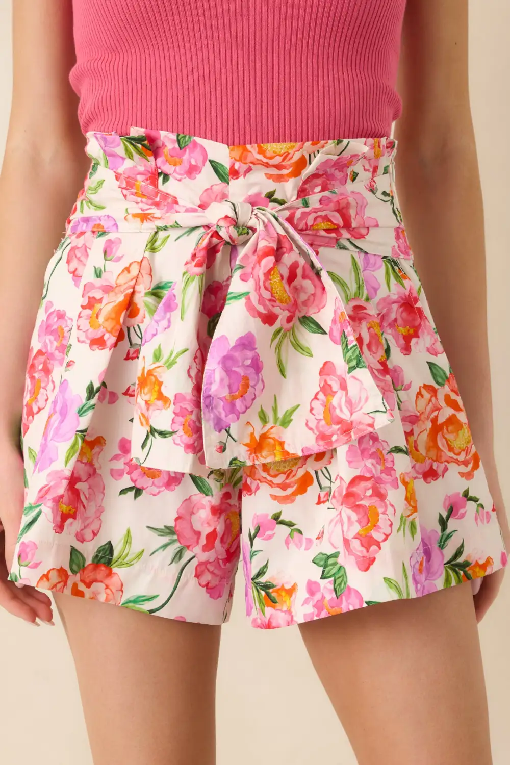 High-Waisted Cotton Floral Shorts