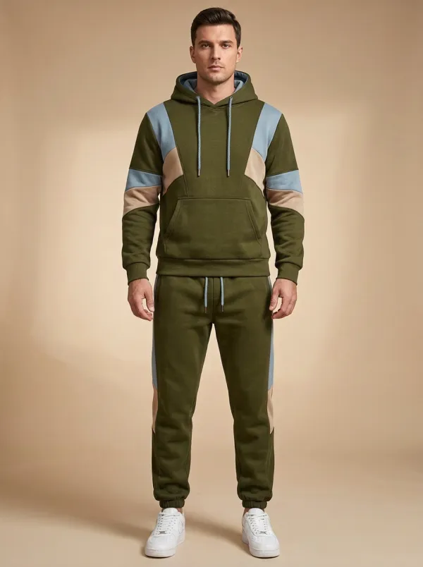 Men's Colorblock Patchwork Casual Print Jogger Set