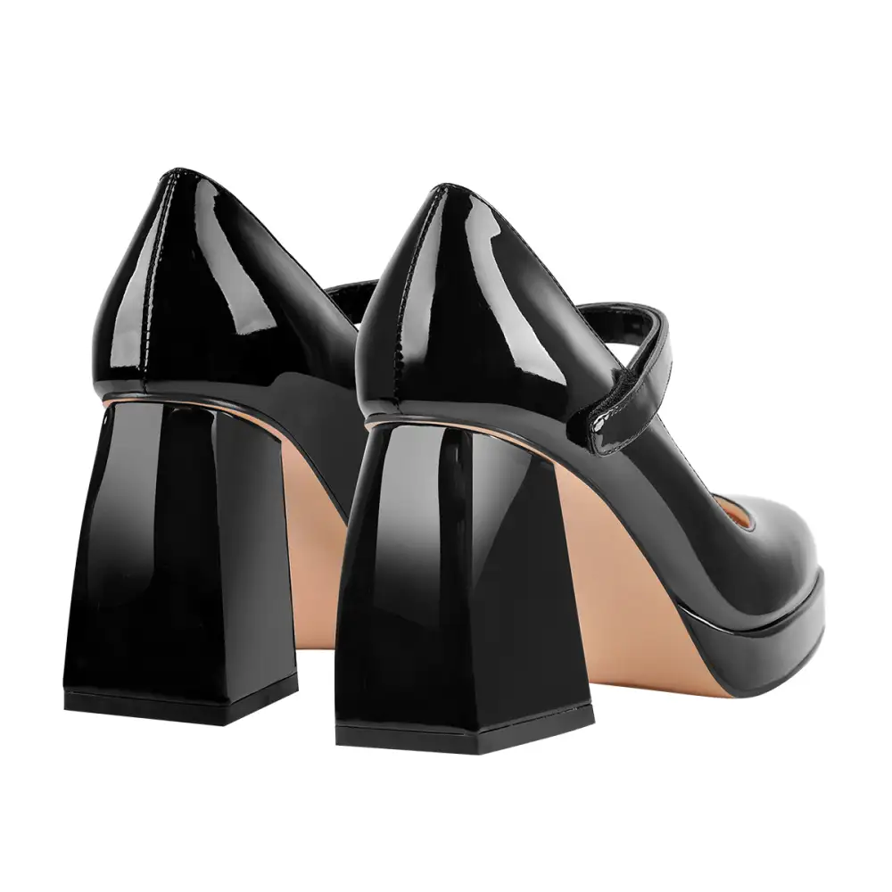 Square Toe Low Platform Chunky Heel Pumps