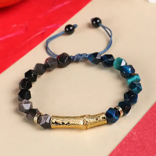 Tiger Eye Obsidian Bamboo Growth Faceted Bracelet