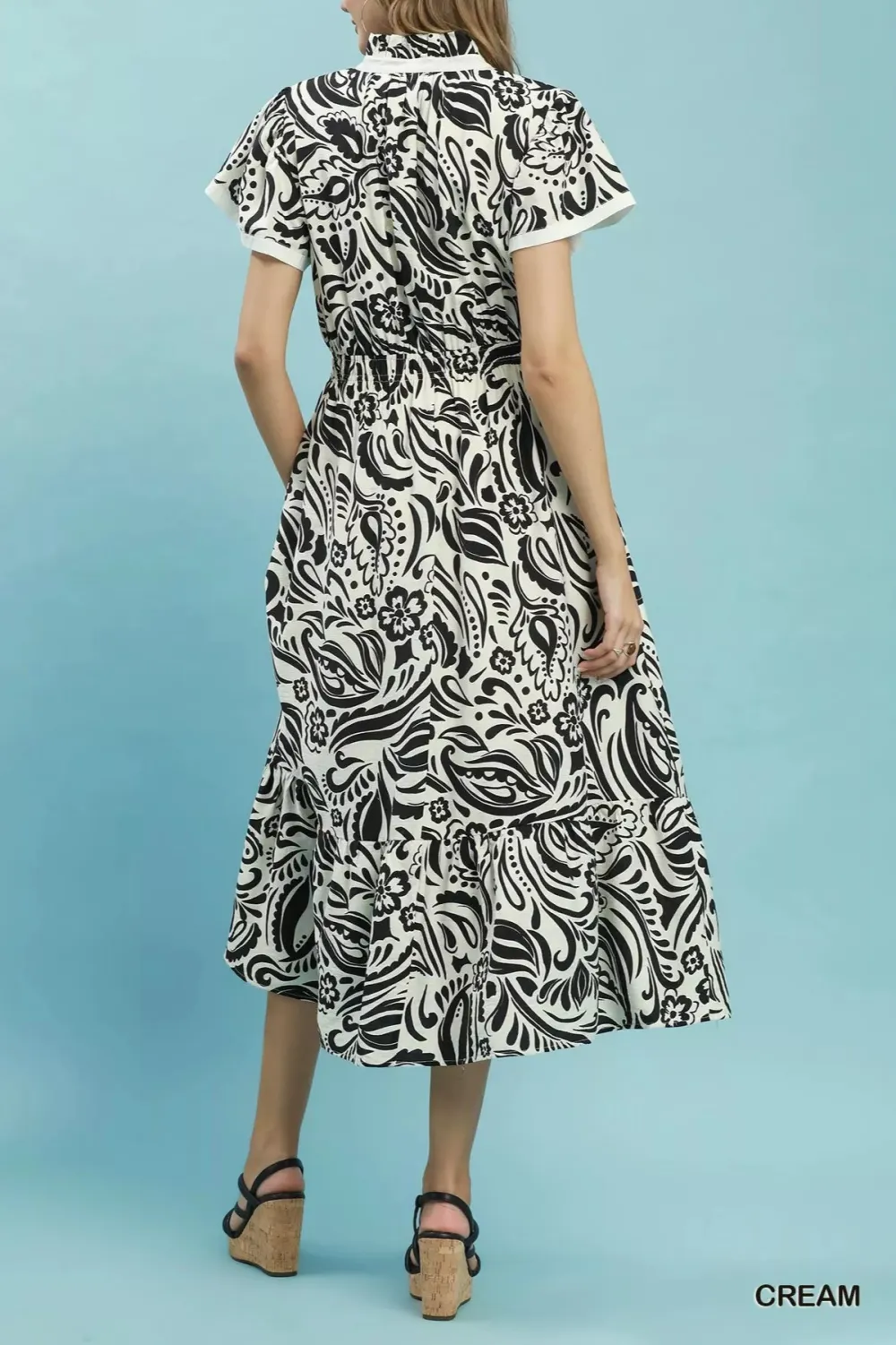 Everyday Paisley Print V-Neck Flutter Sleeve Ruffle Hem Midi Dress