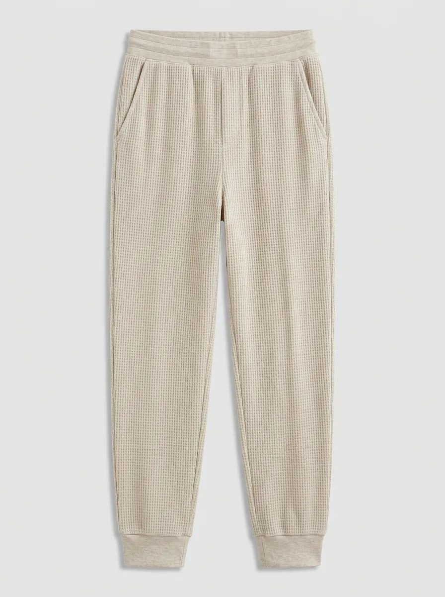 Casual Unisex Casual Loungewear Beige Waffle Knit Jogger Pants