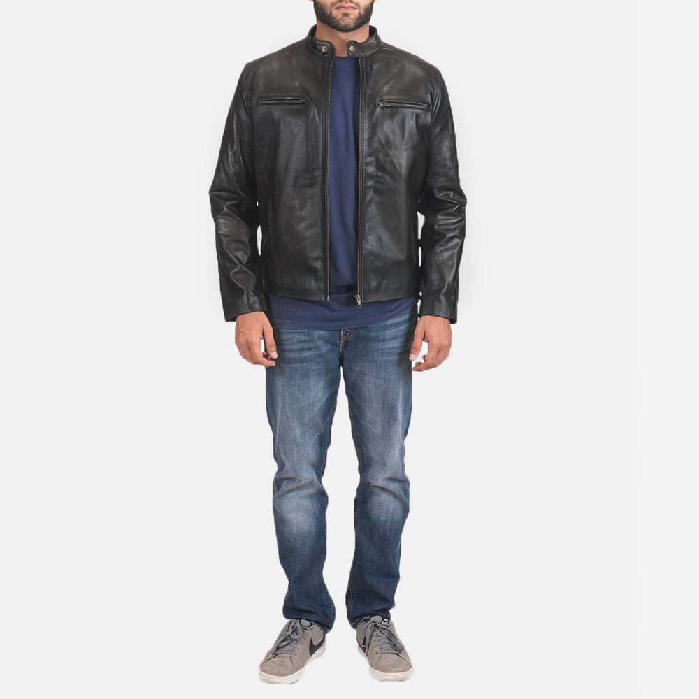 Men's Classic Textured Biker Leather Jacket