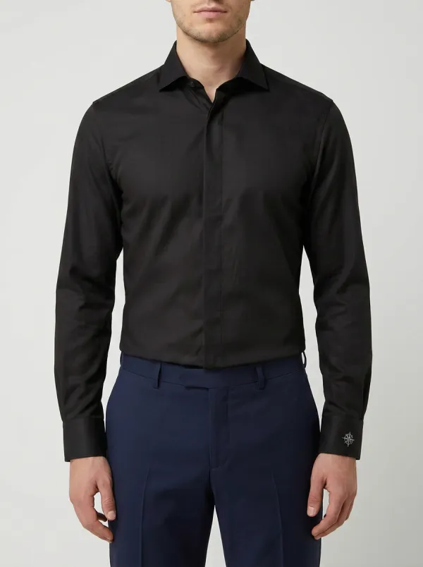 Men's Non-Iron Cotton Compass Embroidered Long Sleeve Shirt