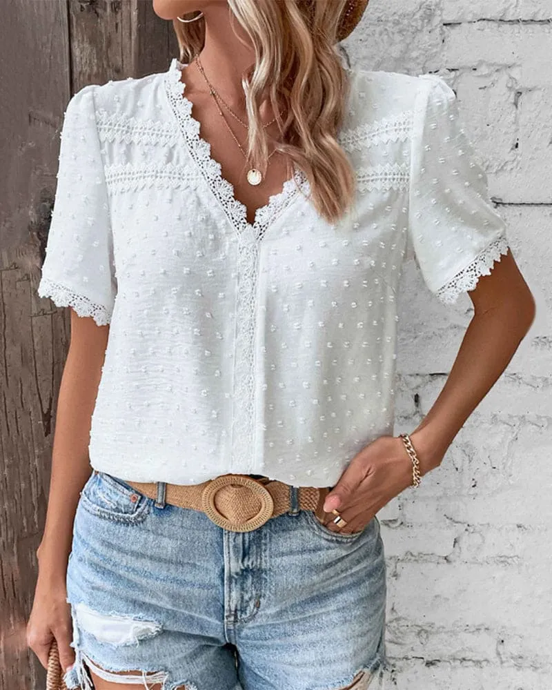 Structured Ruffled V-Neck Blouse