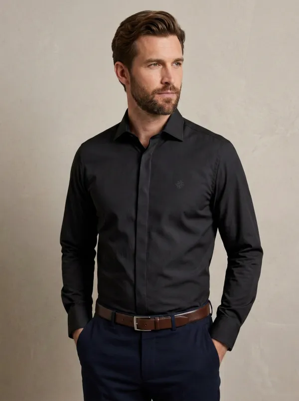 Men's Non-Iron Cotton Compass Logo Embroidered Dress Shirt
