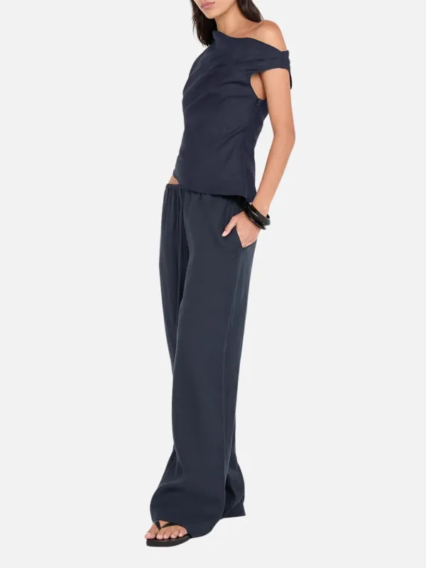 Ruched Asymmetrical Neck Top