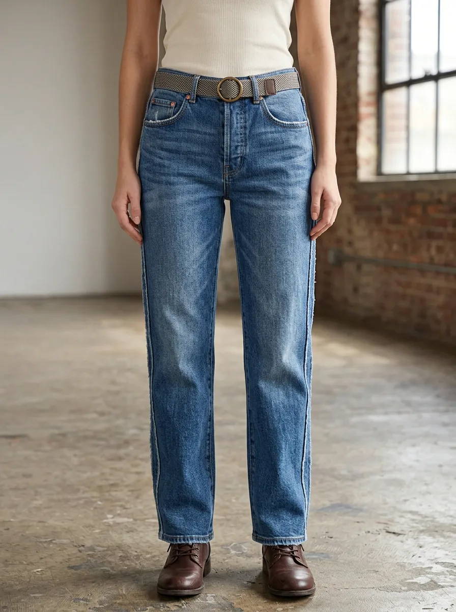 Women's Casual Vintage Blue Denim High-Waisted Straight Jeans