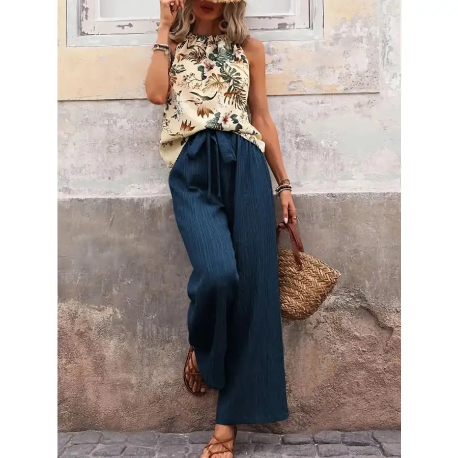 Printed Tank Top and Wide Leg Pants Set