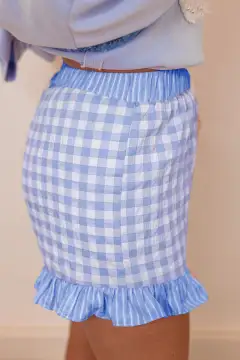 Gingham Print Ruffle Striped Detail Lace Tie Shorts