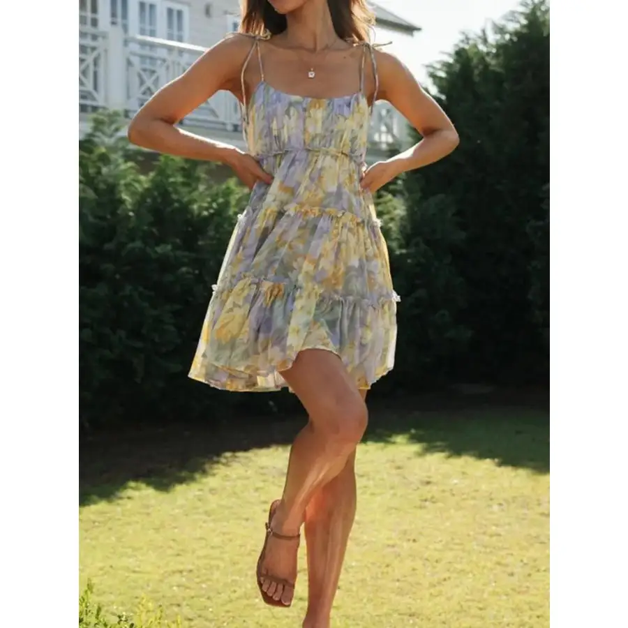 Tie-Strap Tiered Mini Dress