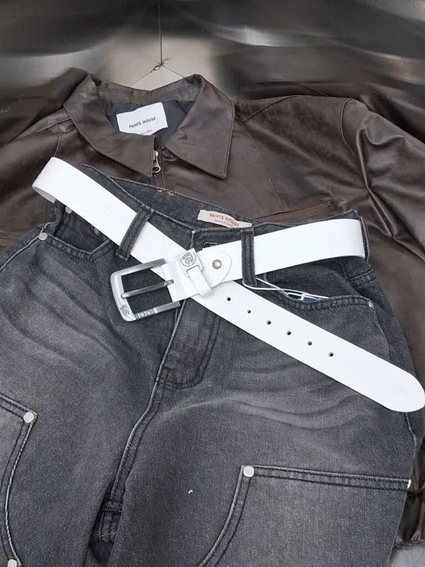 Minimal Buckle Wide Leather Belt