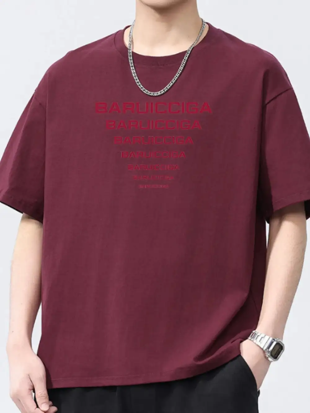 Cotton Letter Round-Neck Short-Sleeve T-Shirt
