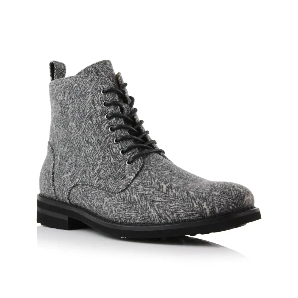 Faux-Leather Burnished Lace-Up Ankle Boots