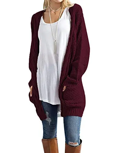 Traleubie Women's Open Front Long Sleeve Boho Boyfriend Knit Chunky Cardigan Sweater