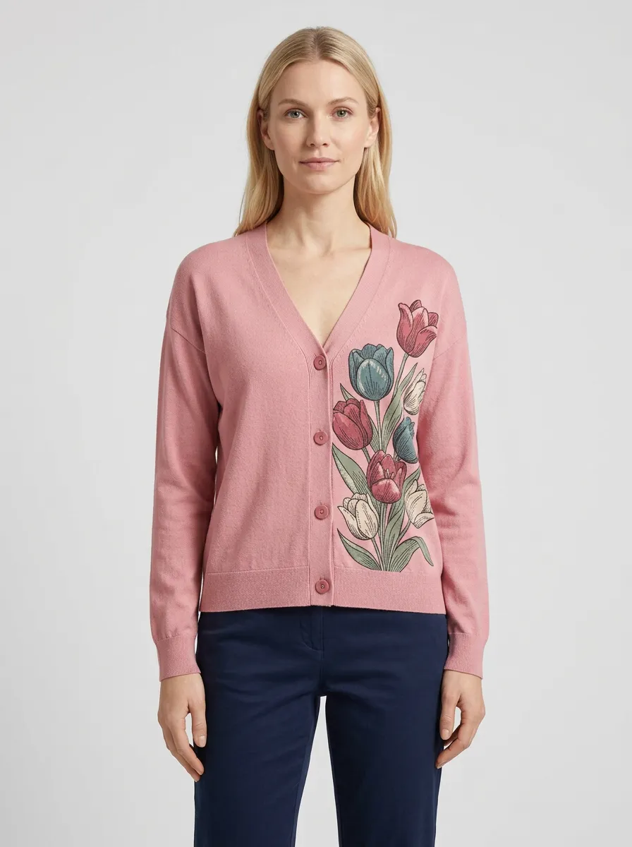 Women's V-Neck Embroidery-Detail Floral Cardigan