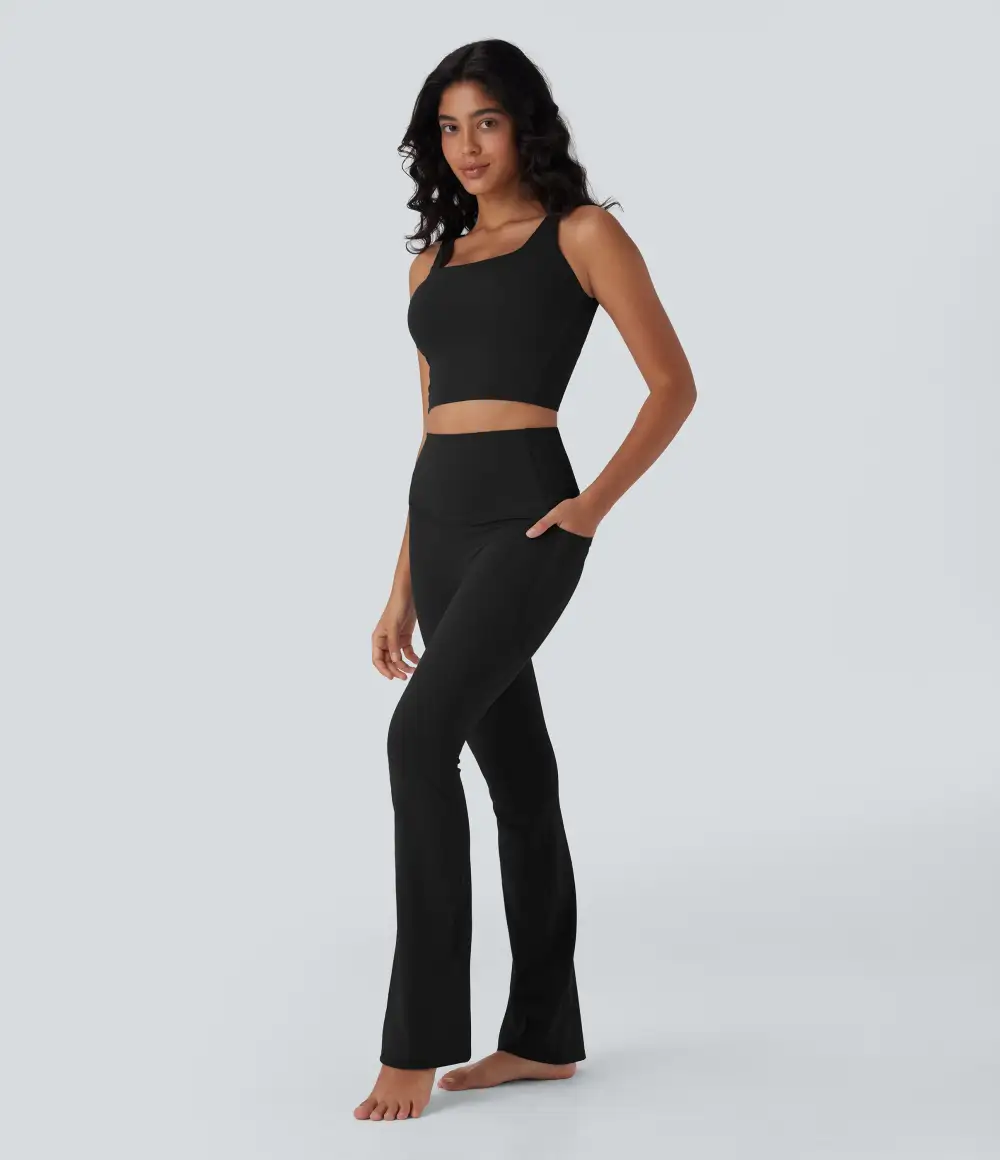 UltraSculpt Cool Quick Dry SoCinched High Waisted Tummy Control Yoga Bootcut Leggings-UPF 50+ with Pockets
