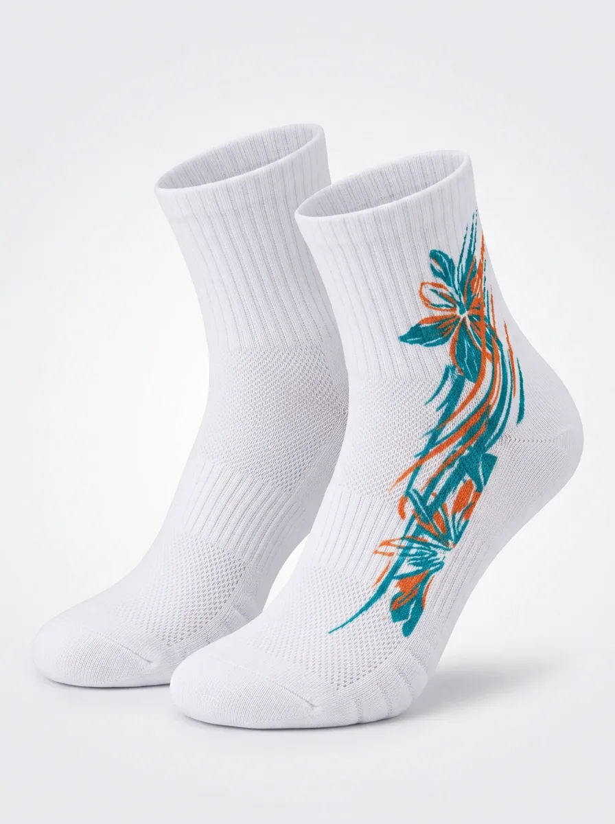 White Nature Floral Graphic Athletic Low-Cut Socks