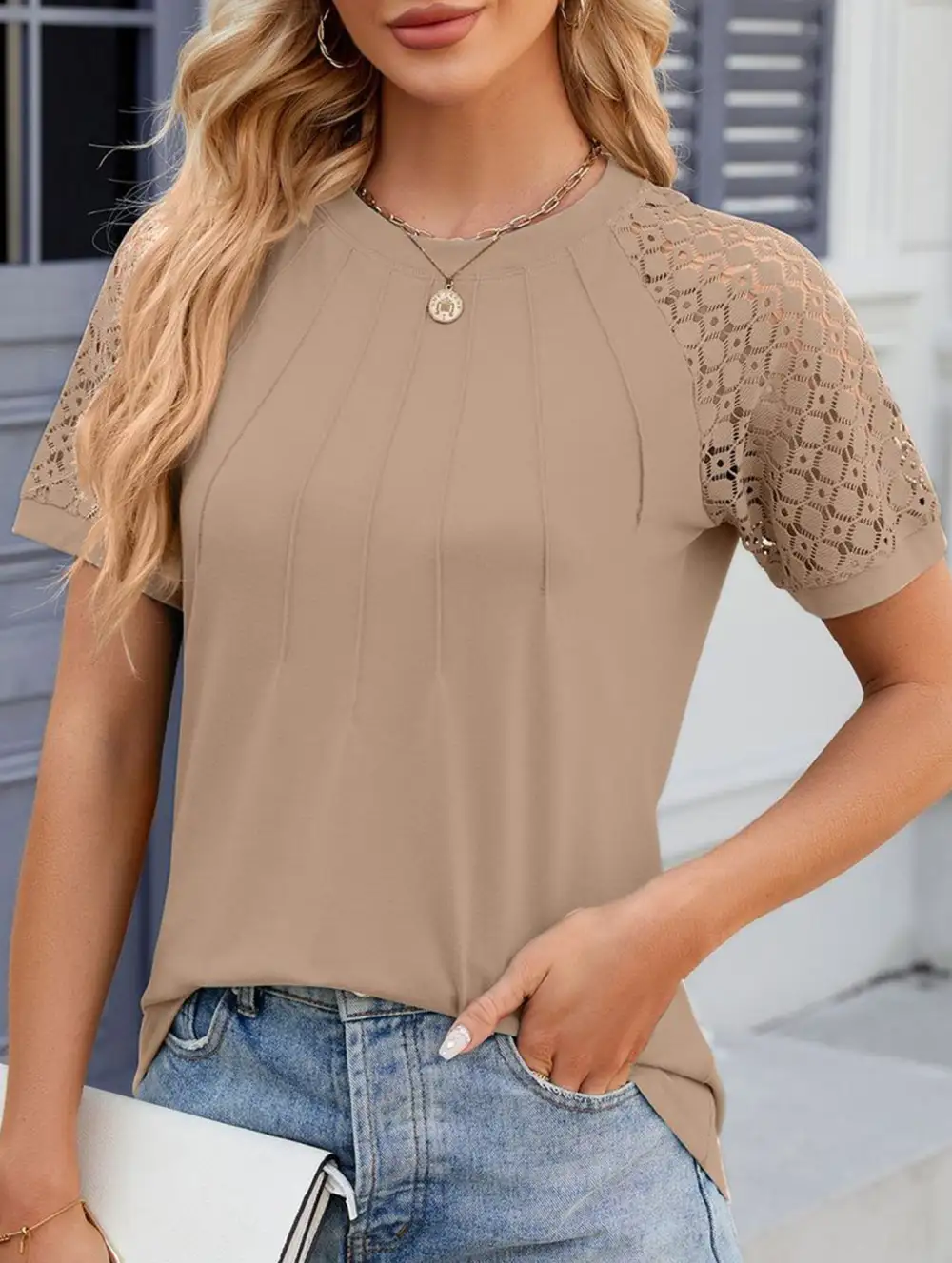 Lace Patch Crew Neck Tee