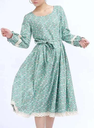 Floral Linen Long Sleeve Midi Dress