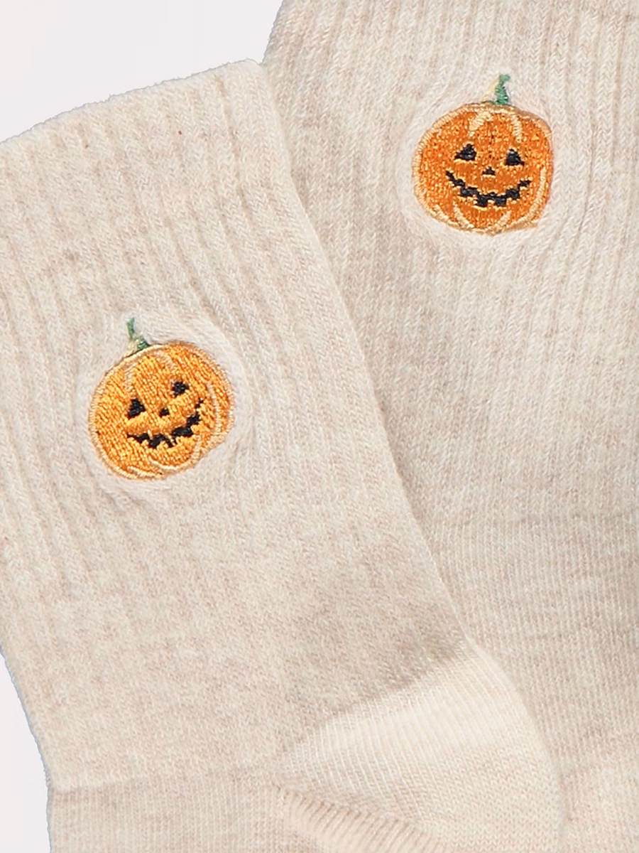 Halloween Oatmeal Pumpkin Ribbed Ankle Socks detail 1