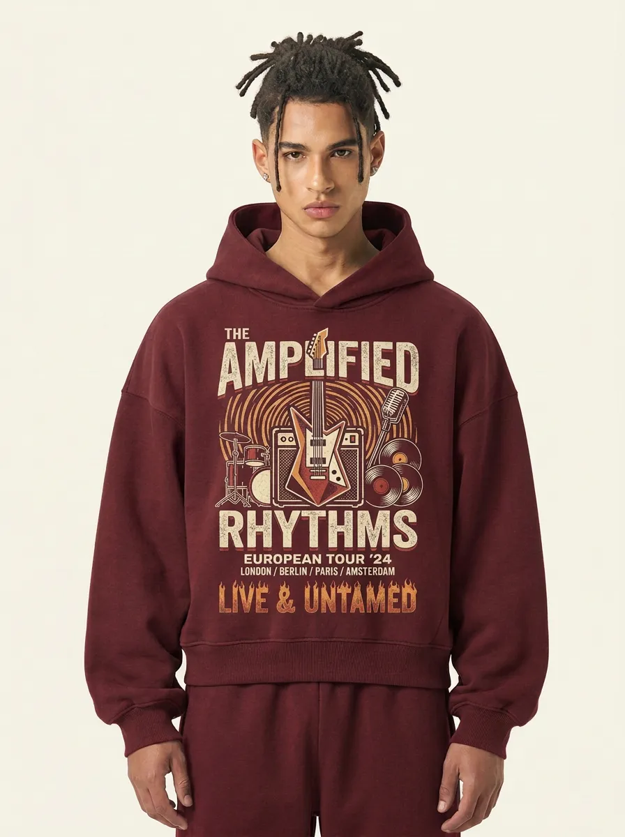Men's Rock Band Music Tour Guitar Printed Hoodie