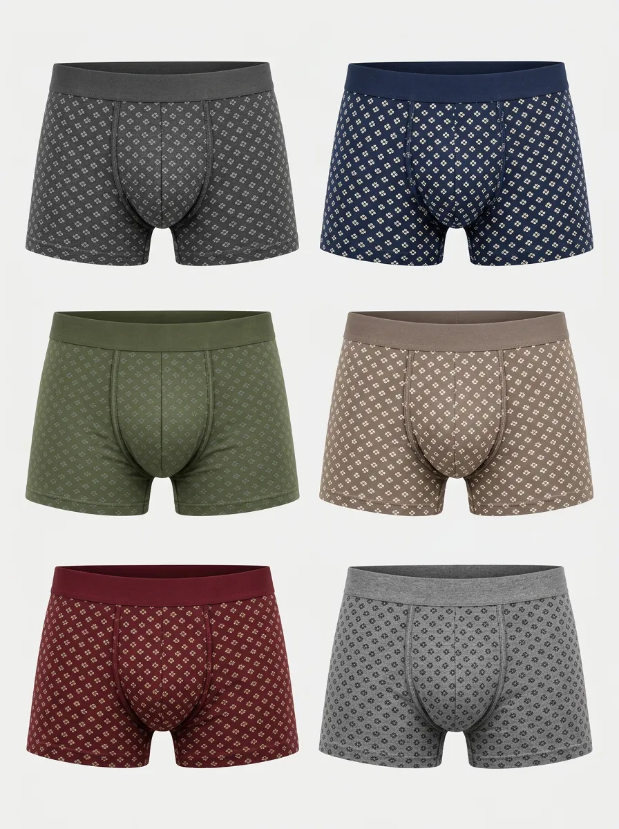 Men's Geometric Floral Pattern Printed Boxer Briefs 6-Pack