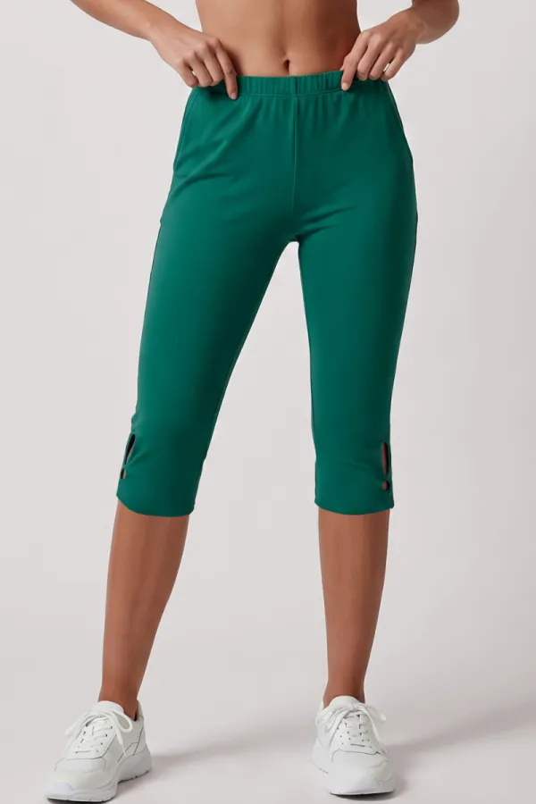 Side-Cutout Cutout Elastic-Waist Capri Trousers