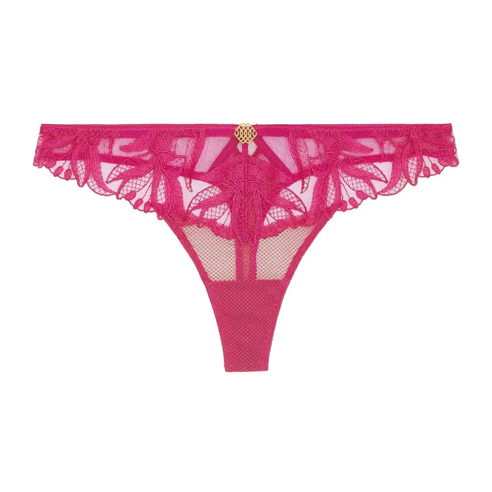Women's Flat Seams Cotton Gusset Floral Embroidery Mesh Cotton Tanga Panty