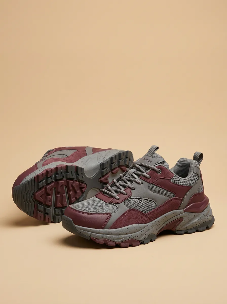 Casual Suede-Panel Mesh-Panel Colorblock Casual Sneakers