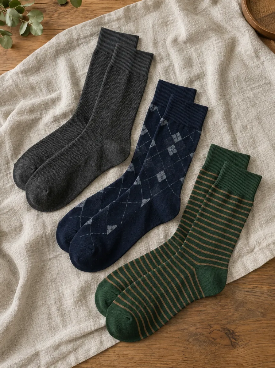 Men's Casual Argyle Striped Textured Printed Socks Set