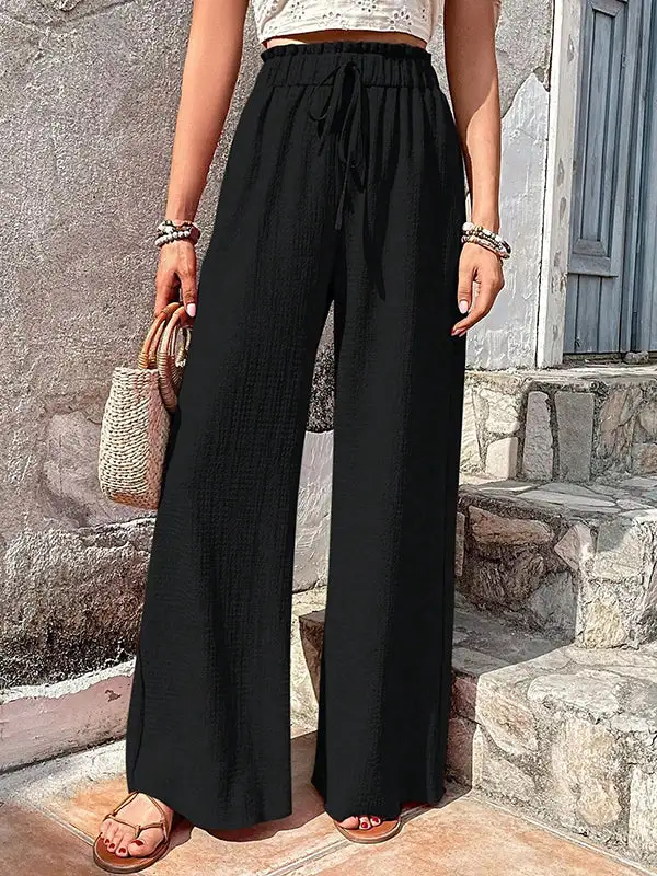 Women's Wide Leg Loose Fit Drawstring Patchwork Pants